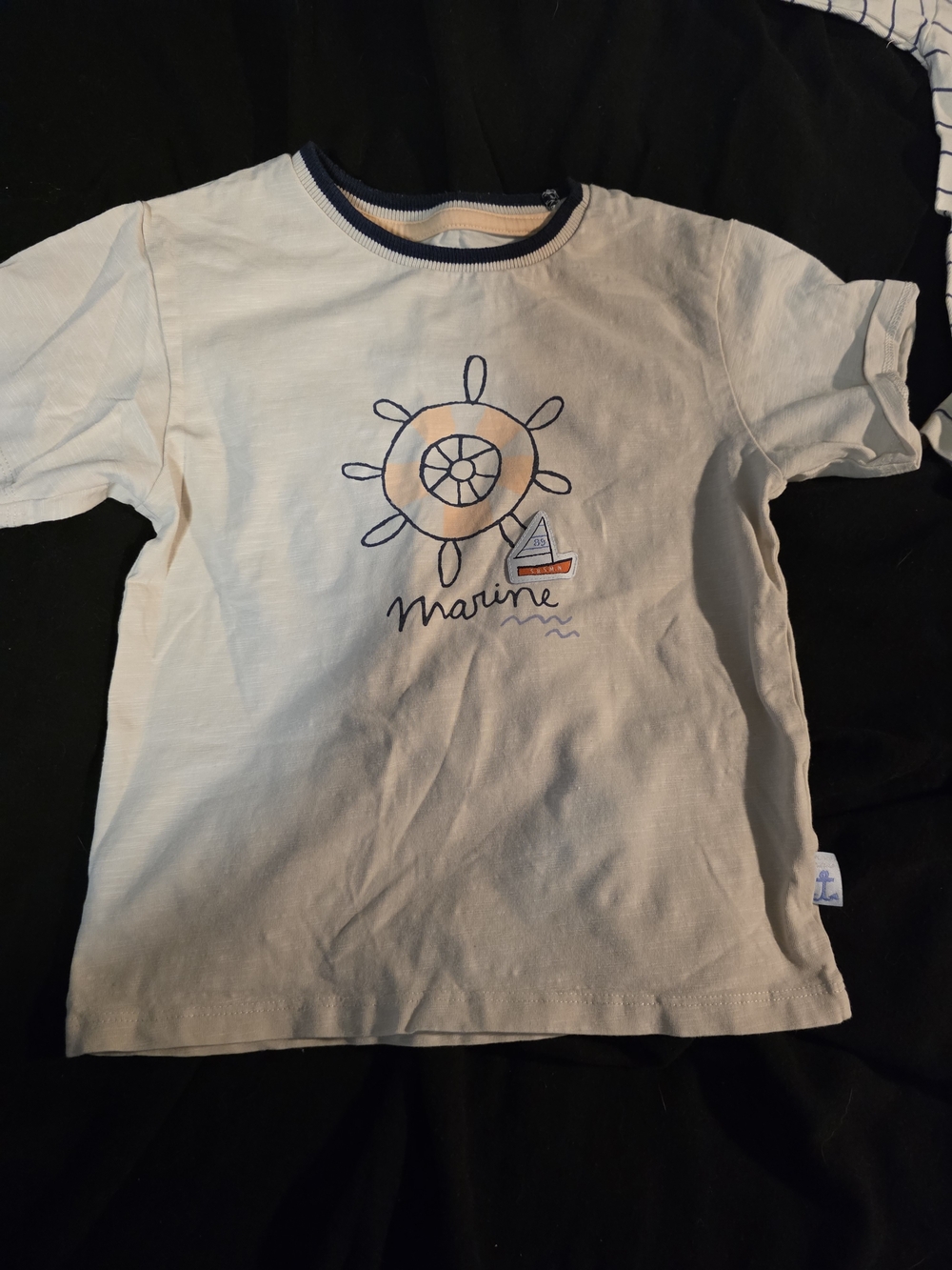 Kids' Marine Graphic Tee - Cream with Navy Trim18-24mois Souris Mini
